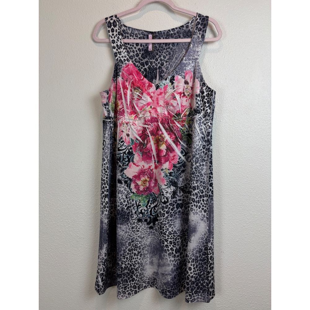 Kiara Dress XL Pink Floral Leopard Animal Print Sleeveless Boho Y2K Vacation